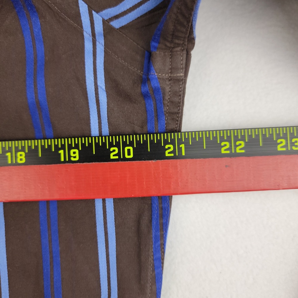 Express 1MX Fitted Shirt Mens Medium Brown Blue Vertical Stripe Stretch Cotton - Picture 5 of 7